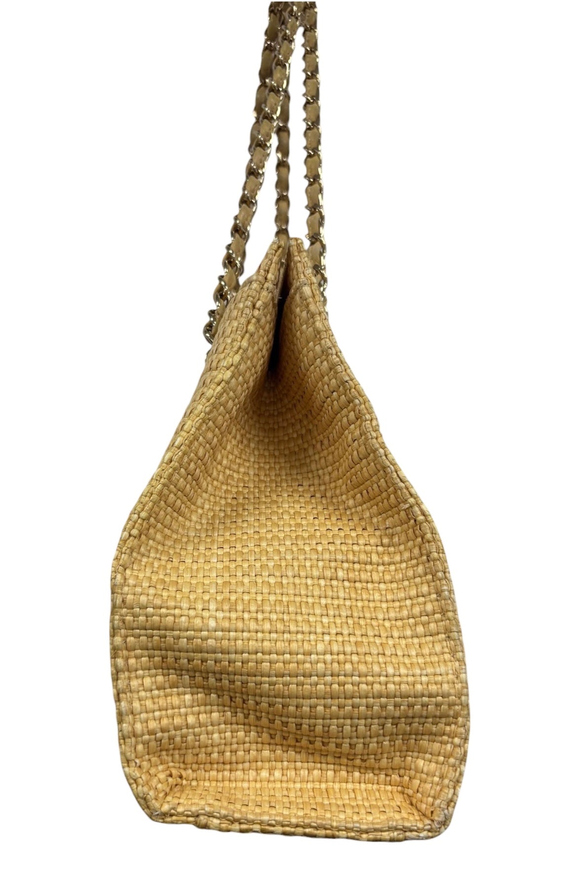 Chanel Vintage 2000 Beige Raffia Turnlock Shoulder Tote Bag with 24K Gold Plated Hardware 