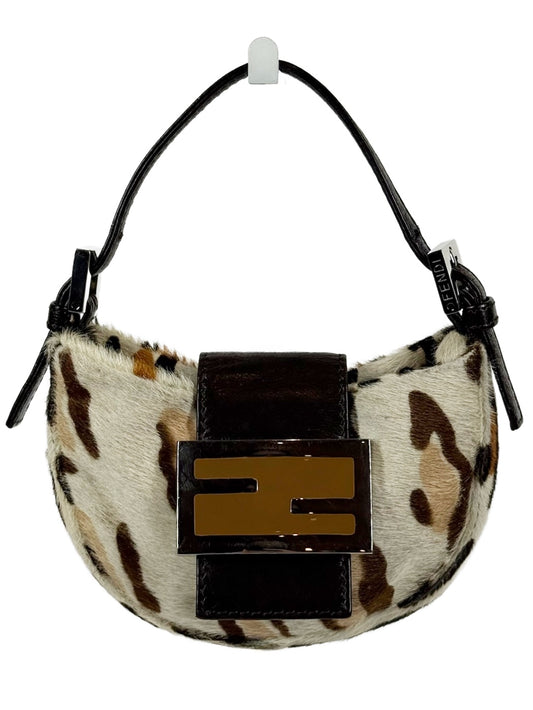 Fendi Vintage White Leopard Print Pony Hair Mini Croissant Baguette