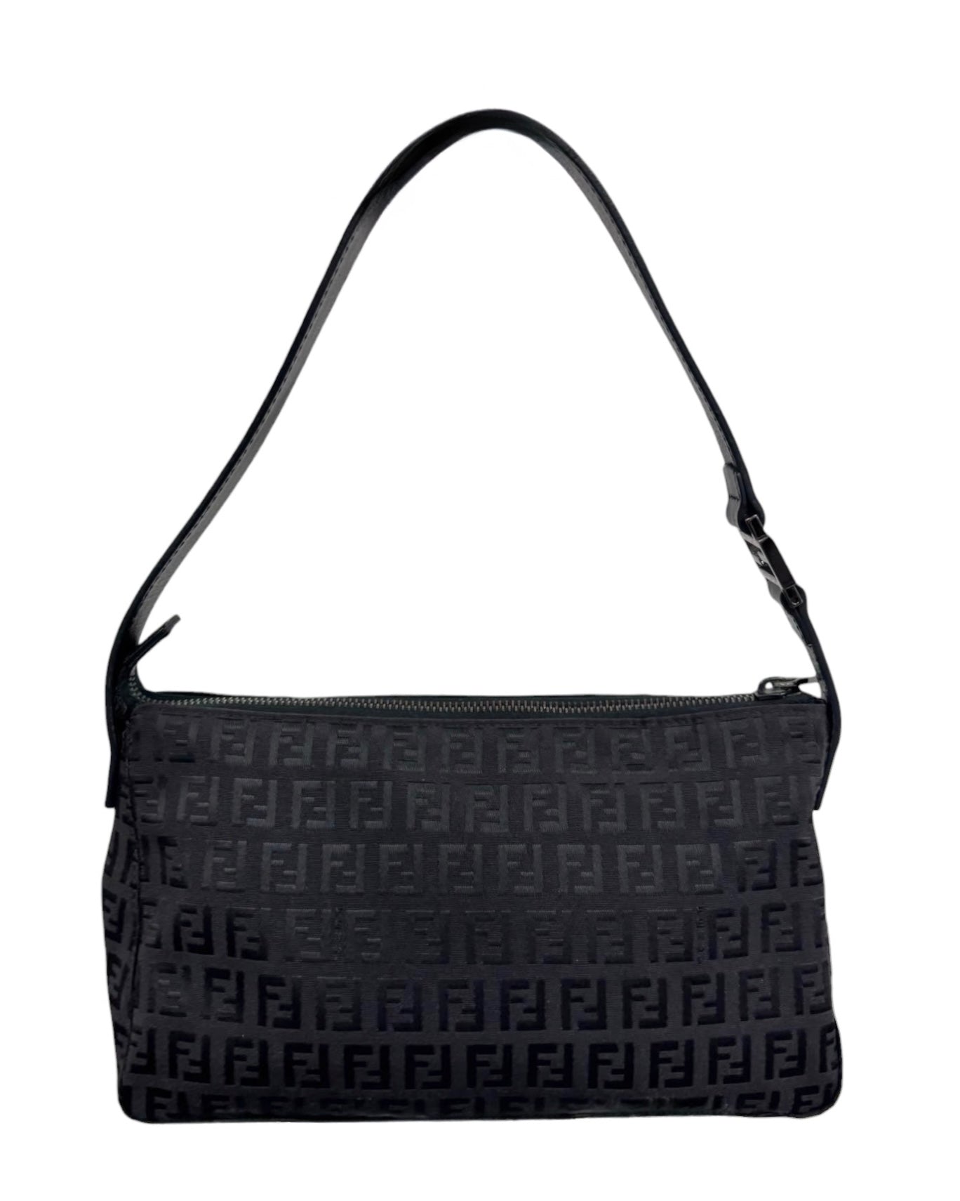 Fendi Vintage Black Zucchino Zucca Monogram Medium Shoulder Pochette Bag