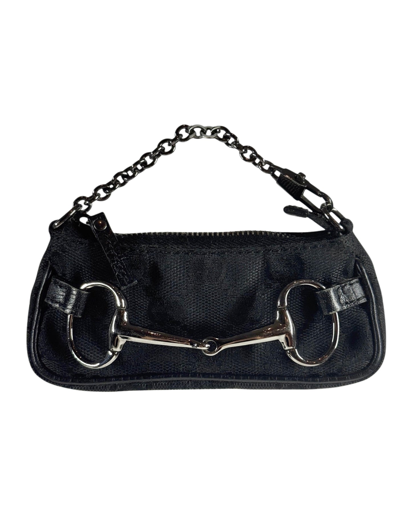 Gucci by Tom Ford Vintage Black GG Monogram Micro Mini Horsebit Coin Purse Bag Charm