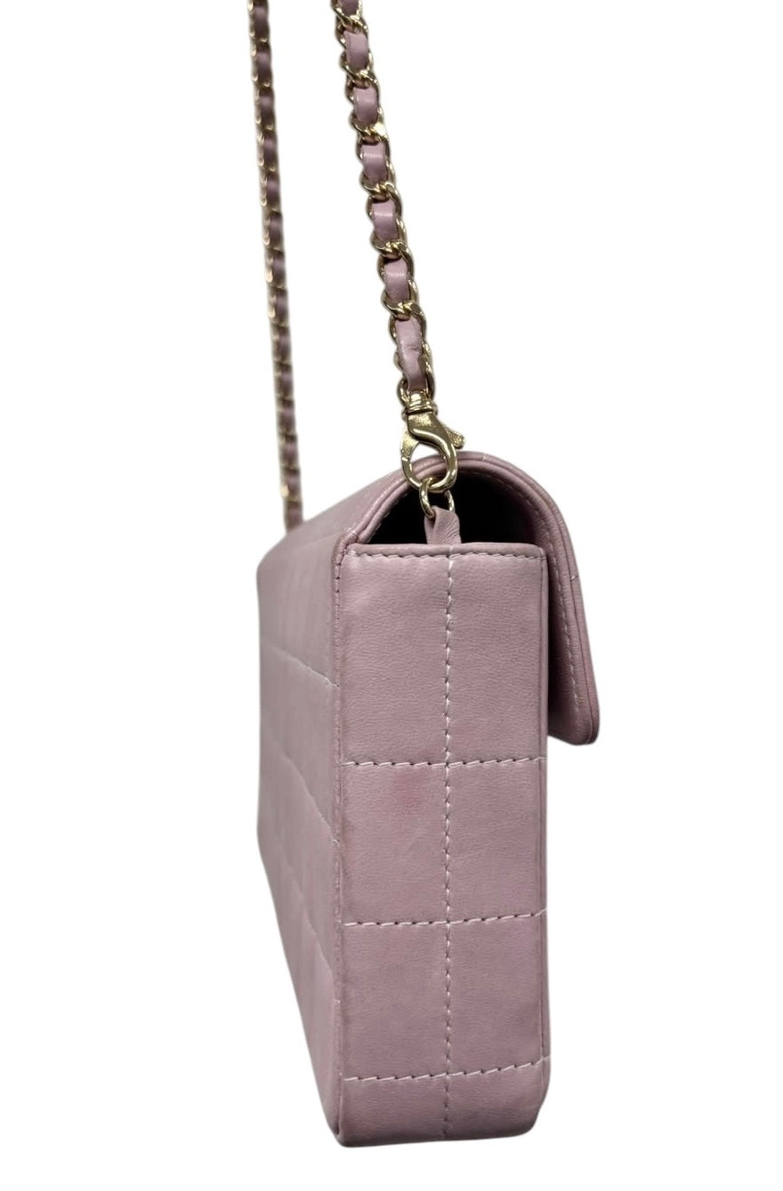 Chanel Vintage 00s Light Pink Chocolate Bar Quilted Lambskin East West Shoulder Flap Bag