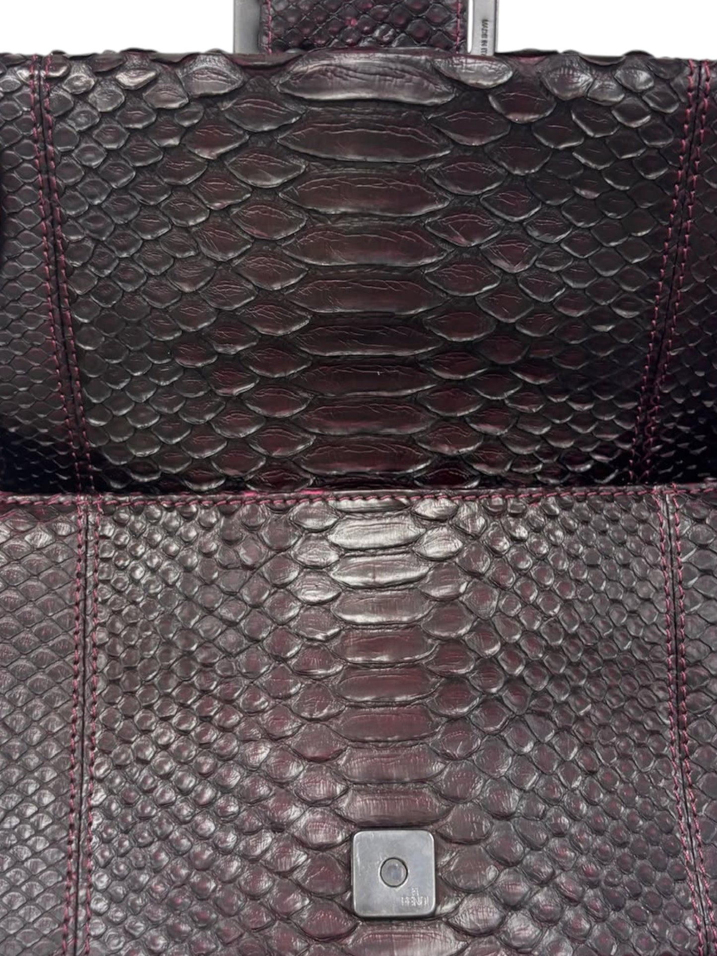 Fendi Vintage Bordeaux Python Leather Jeweled Logo Mini Mamma Shoulder Baguette Bag