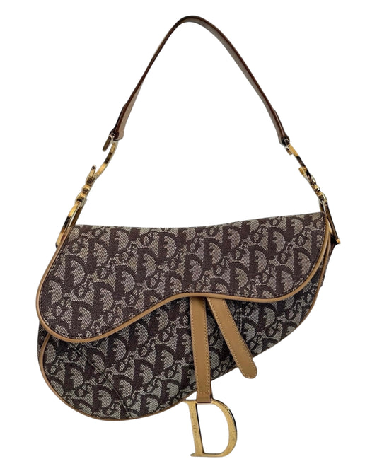 Dior Vintage 2002 Brown Trotter Monogram Medium Saddle Bag