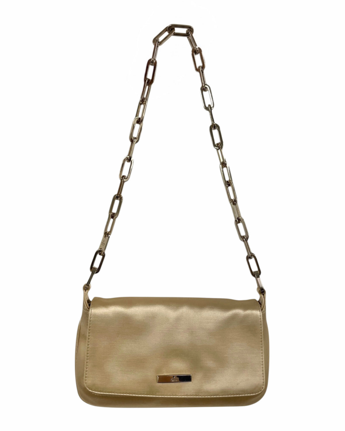 Gucci Vintage Champagne Gold Satin Chain Shoulder Evening Bag