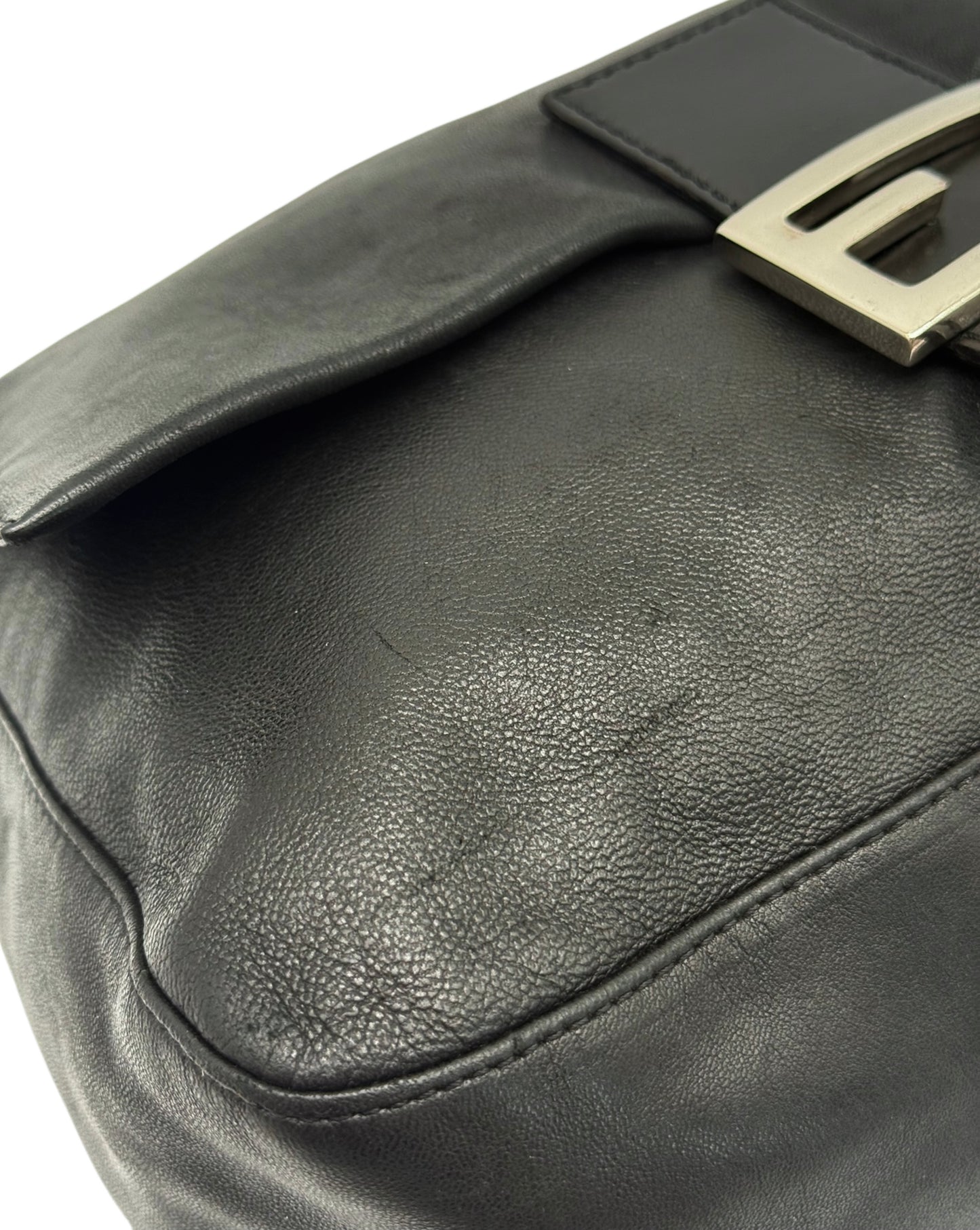 Fendi Vintage Black Lambskin Leather Mamma Baguette Shoulder Bag
