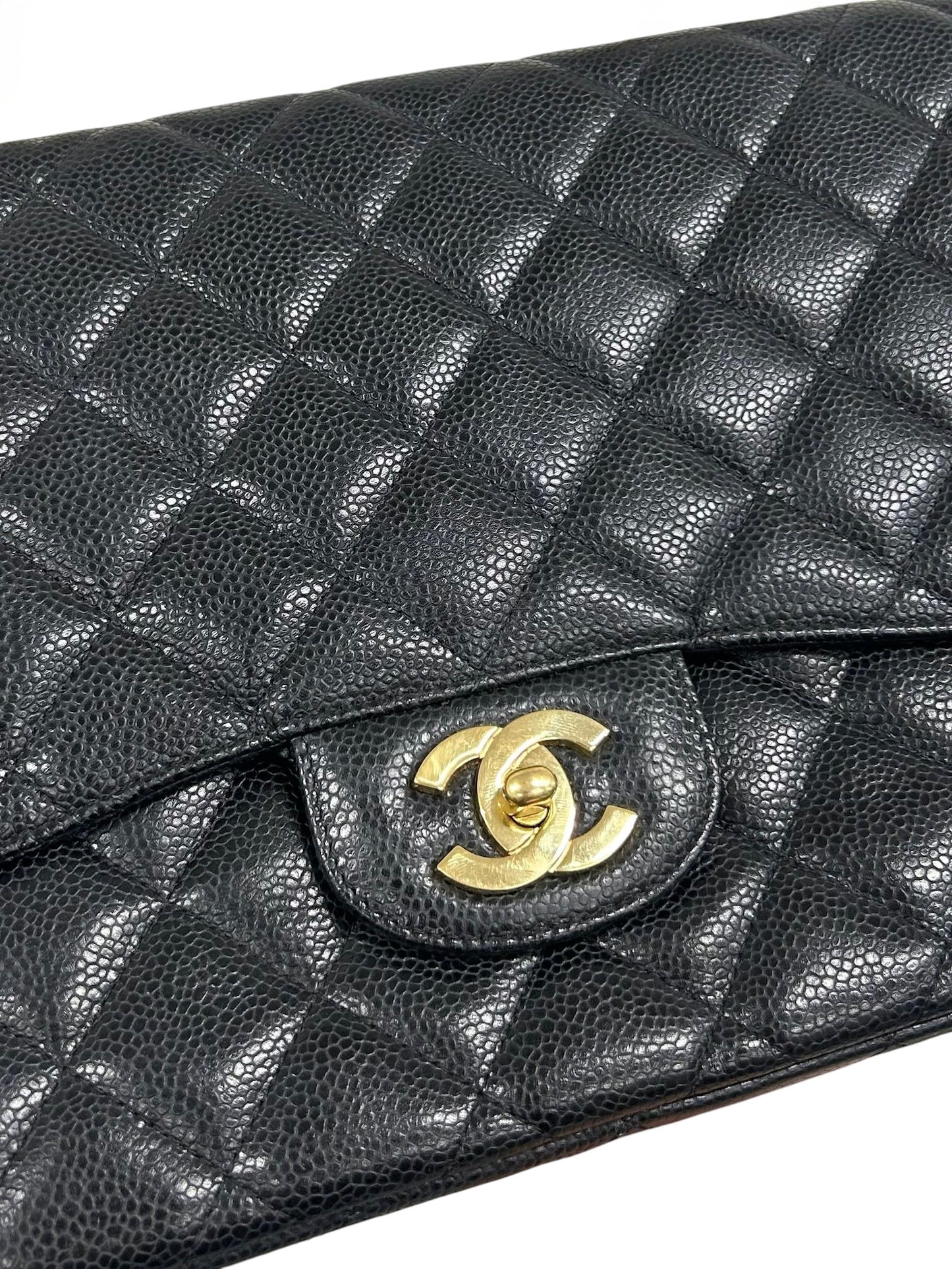 Chanel Black Quilted Caviar Jumbo Classic Single Flap Bag 