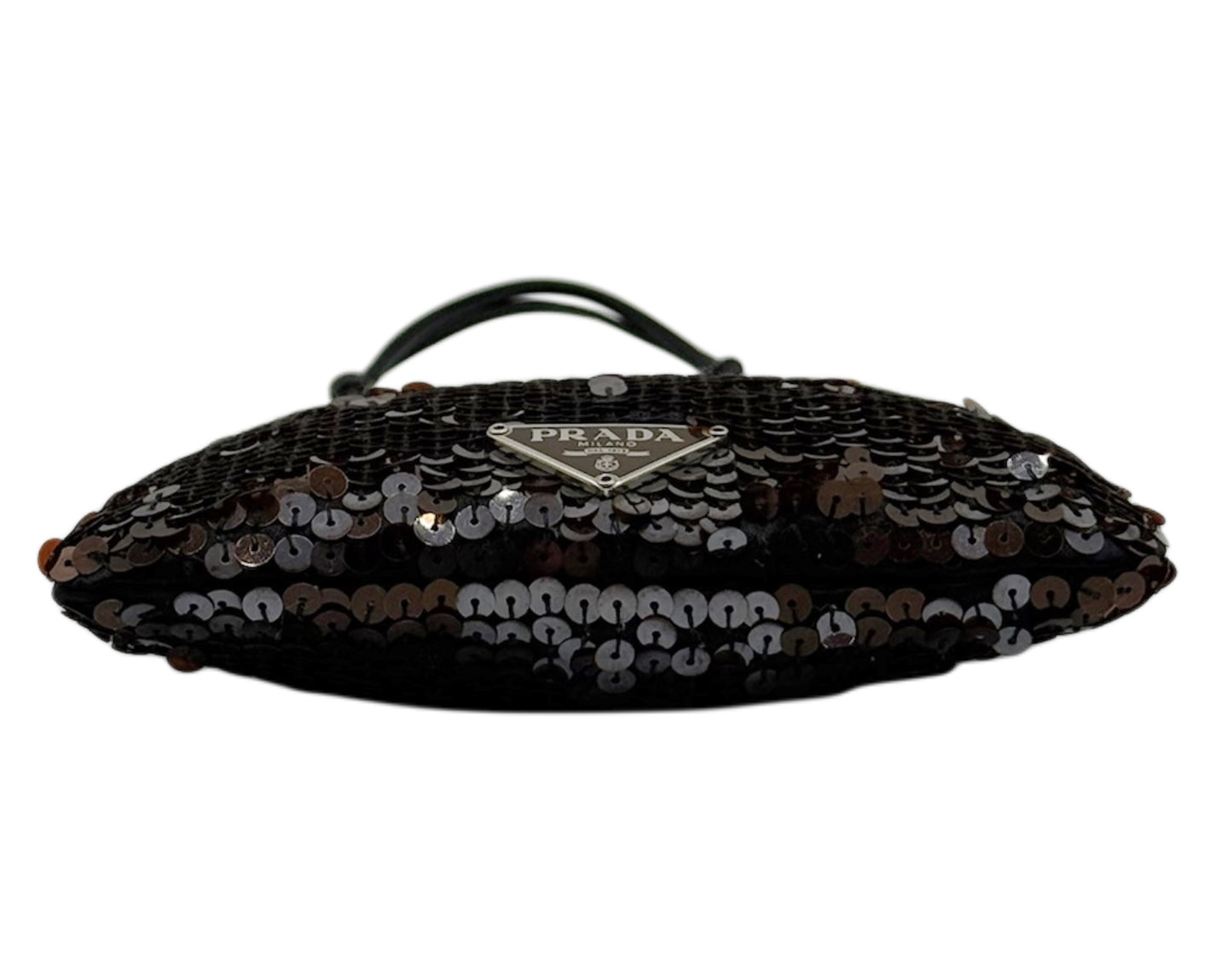 Prada Vintage Metallic Black Satin Sequin Micro Cleo Evening Mini Bag