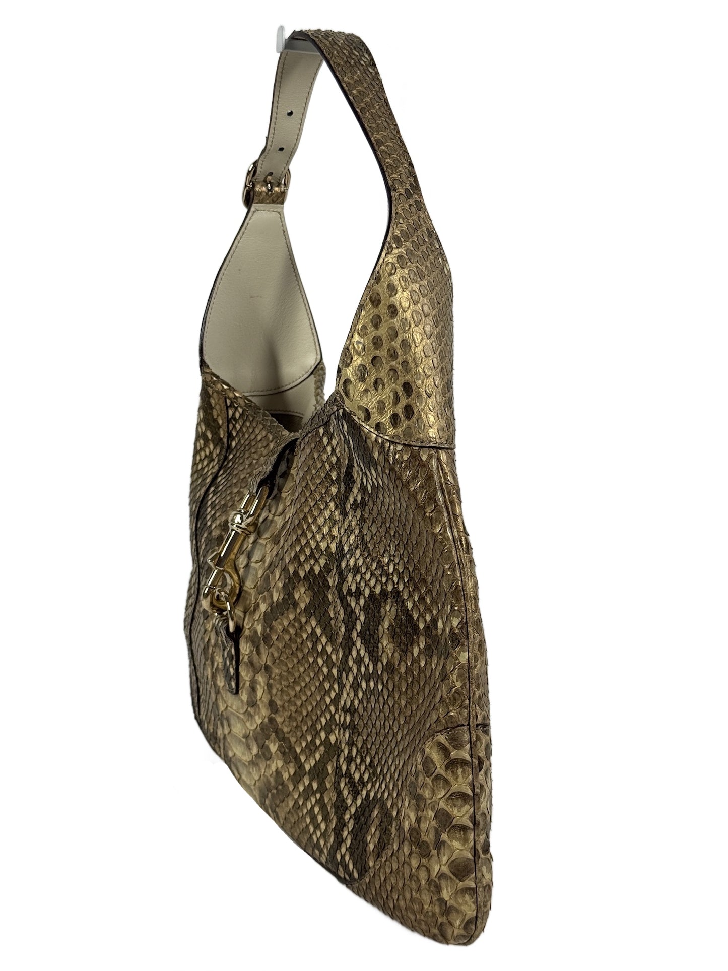 Gucci Vintage Beige Python Snakeskin Leather Large Jackie Hobo Shoulder Bag