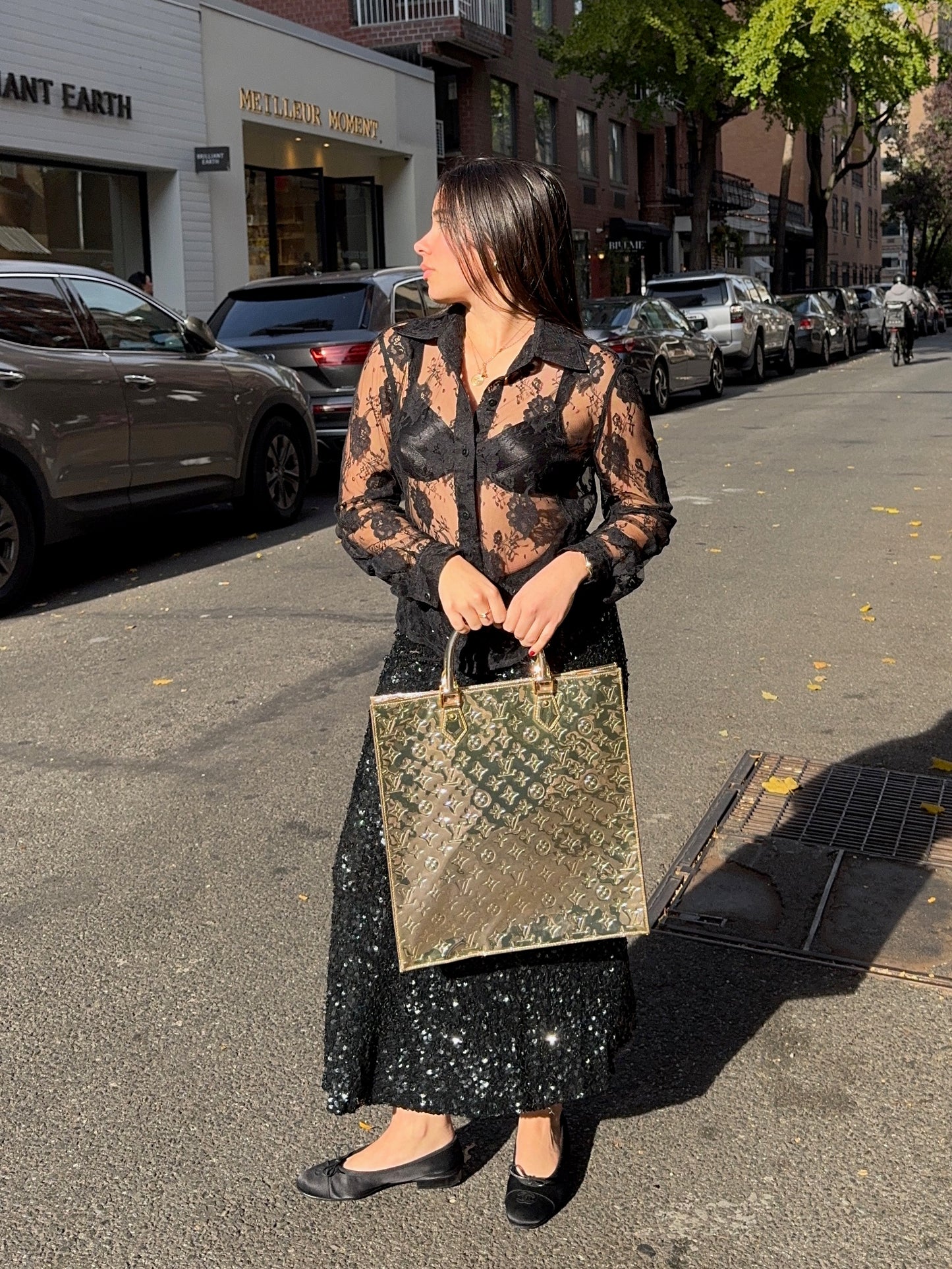 Louis Vuitton Vintage Gold Miroir Monogram Sac Plat Top Handle Tote Bag