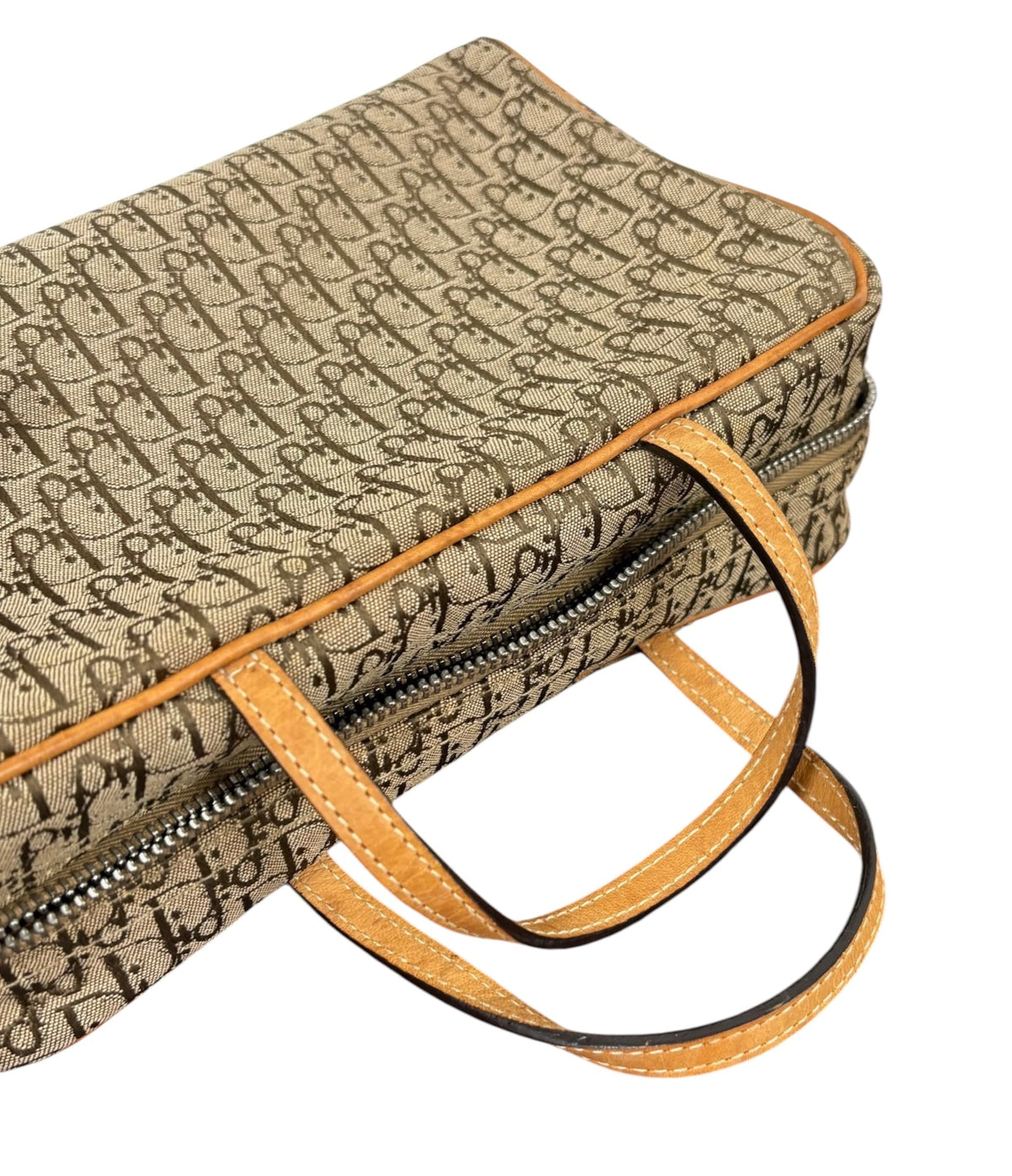 Dior Vintage 2003 Brown Trotter Monogram Canvas Top Handle Cosmetic Toiletry Bag