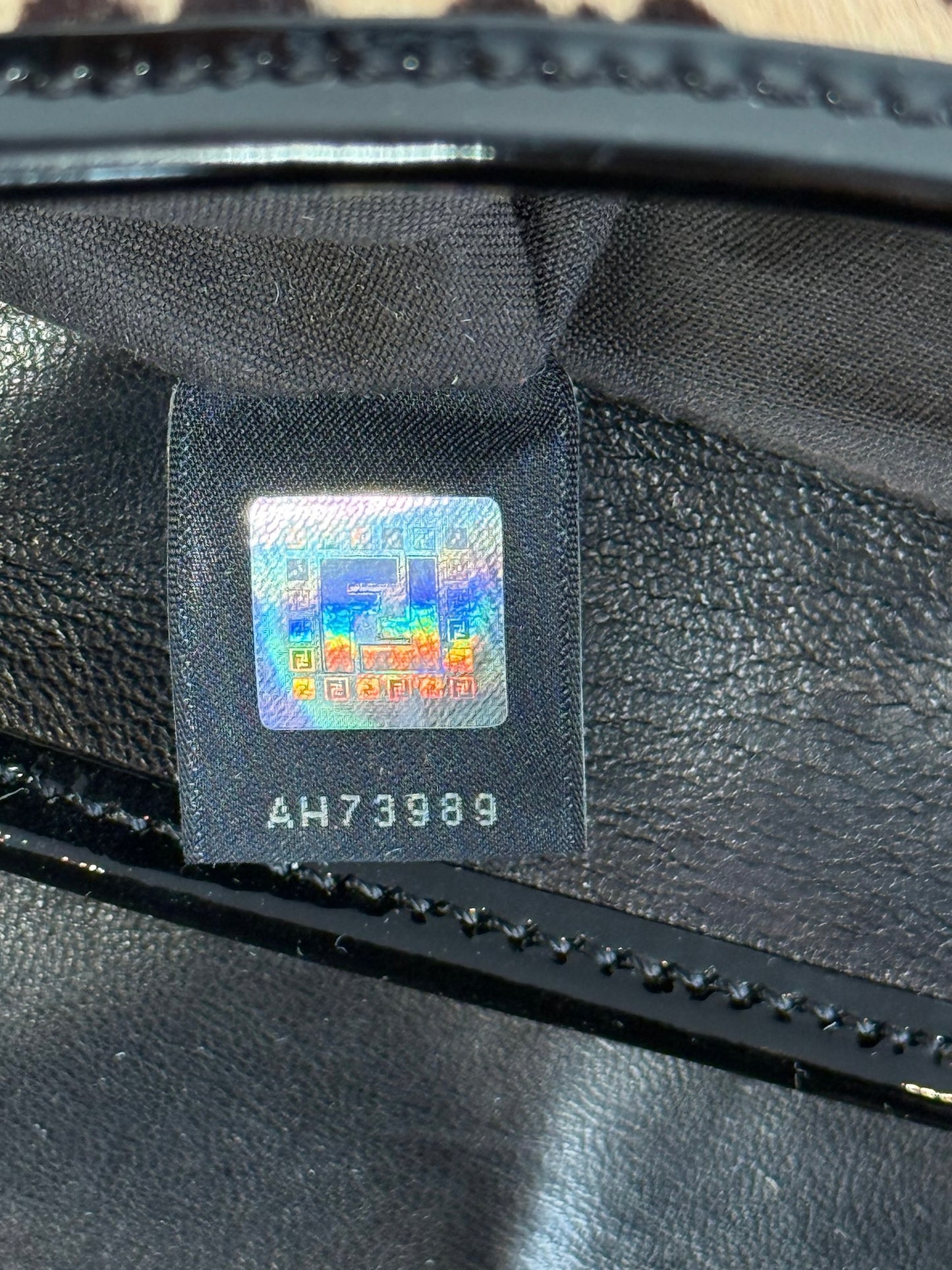 Fendi Vintage Brown Leopard Print Pony Hair Black Patent Leather Logo Buckle Shoulder Bag