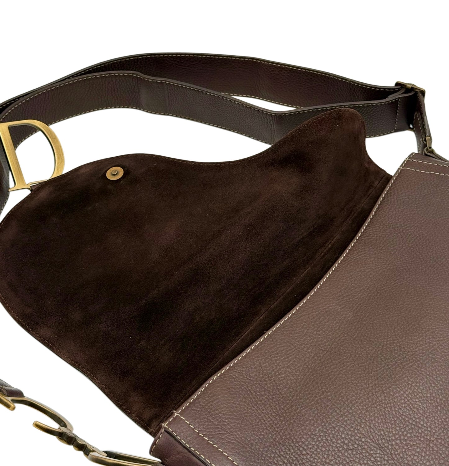 Dior Vintage 2002 Brown Leather Messenger Saddle Bag