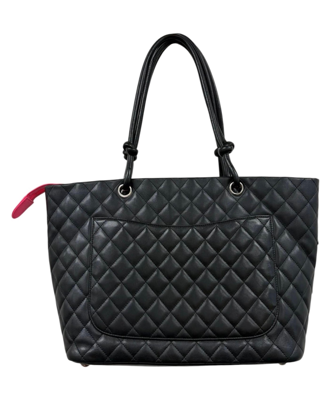 Chanel Vintage 00s Black & White Quilted Lambskin Large CC Cambon Shoulder Tote Bag