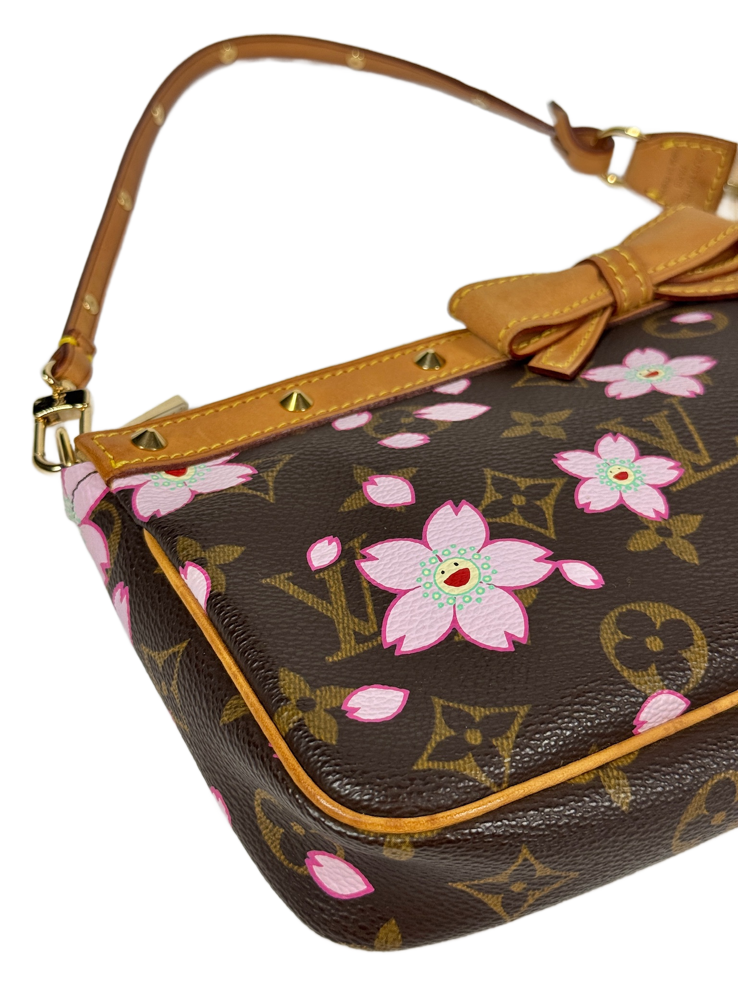 Louis Vuitton Vintage 2003 Takashi Murakami Brown Cherry Blossom Monogram Pochette Accessoires