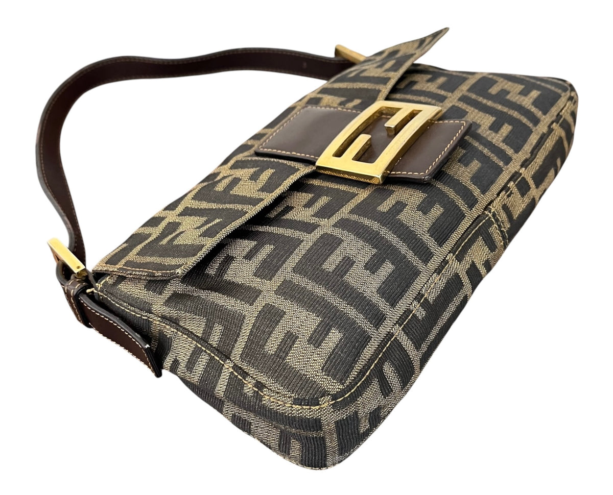 Brown Classic Zucca Monogram Shoulder Baguette Bag with GHW