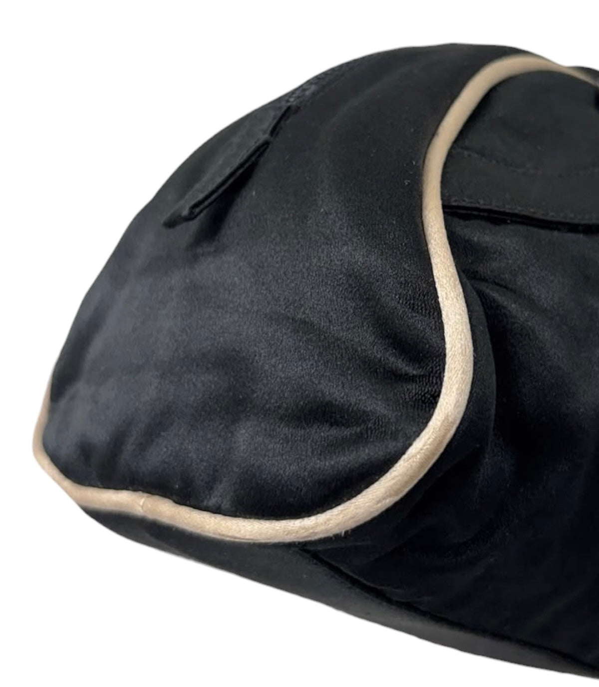 Prada Vintage Black Satin White Trim Mini Bowler Shoulder Pochette Bag