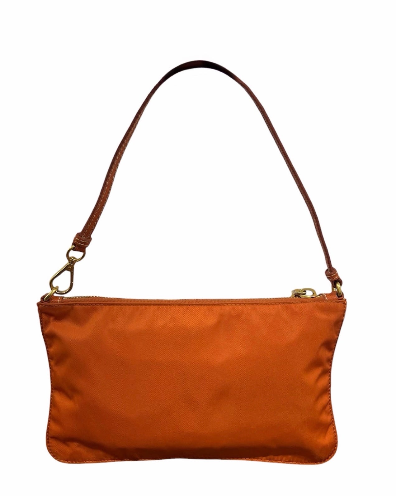 Prada Vintage Orange Nylon Rectangular Flat Small Shoulder Pochette Bag