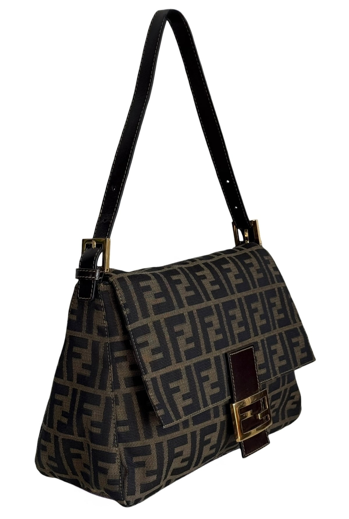 Fendi Vintage Brown Zucca Monogram Classic Mamma Shoulder Baguette Bag with GHW