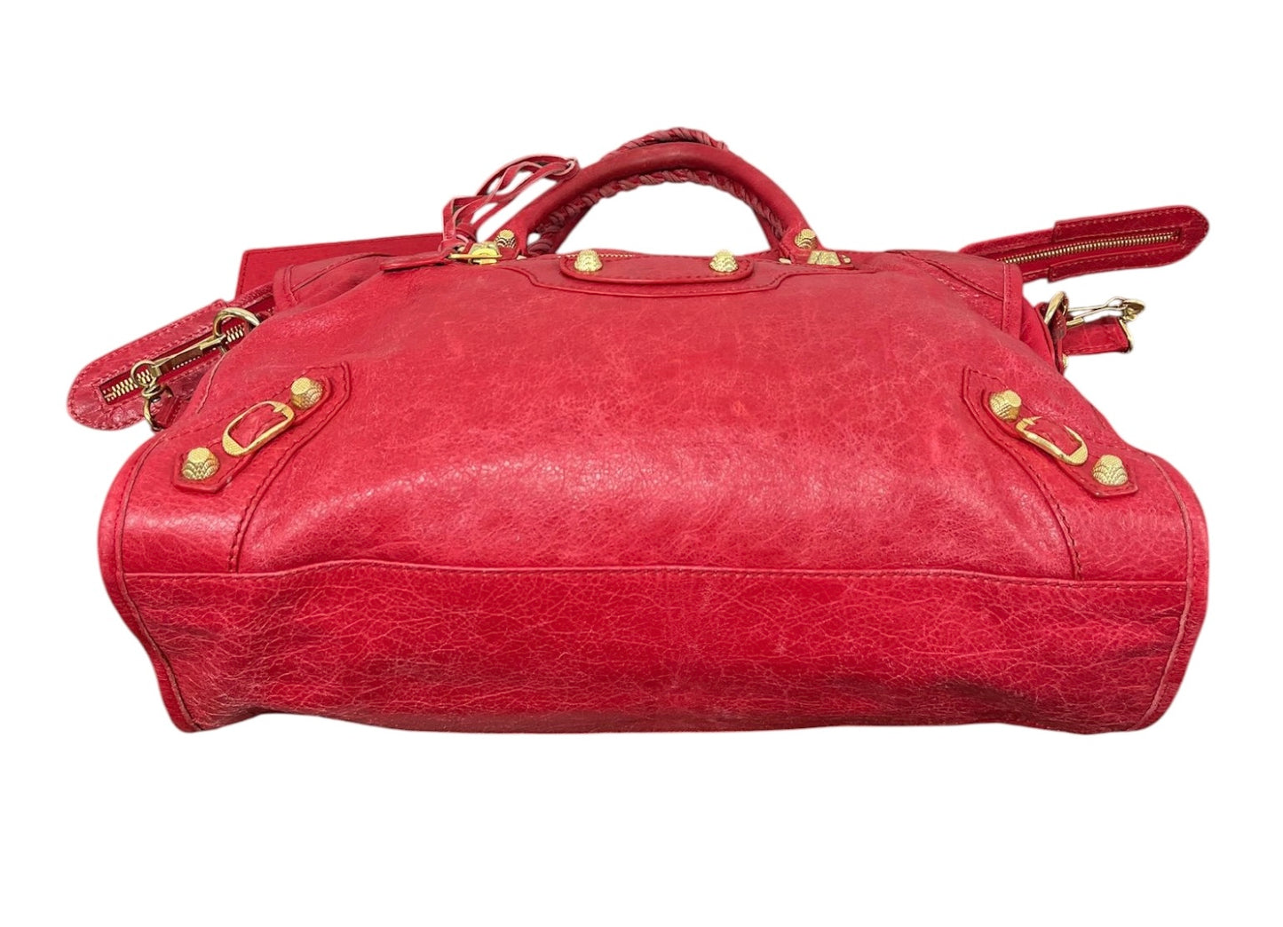 Balenciaga Vintage Red Leather Medium Motocross Classic City Bag with Gold Hardware
