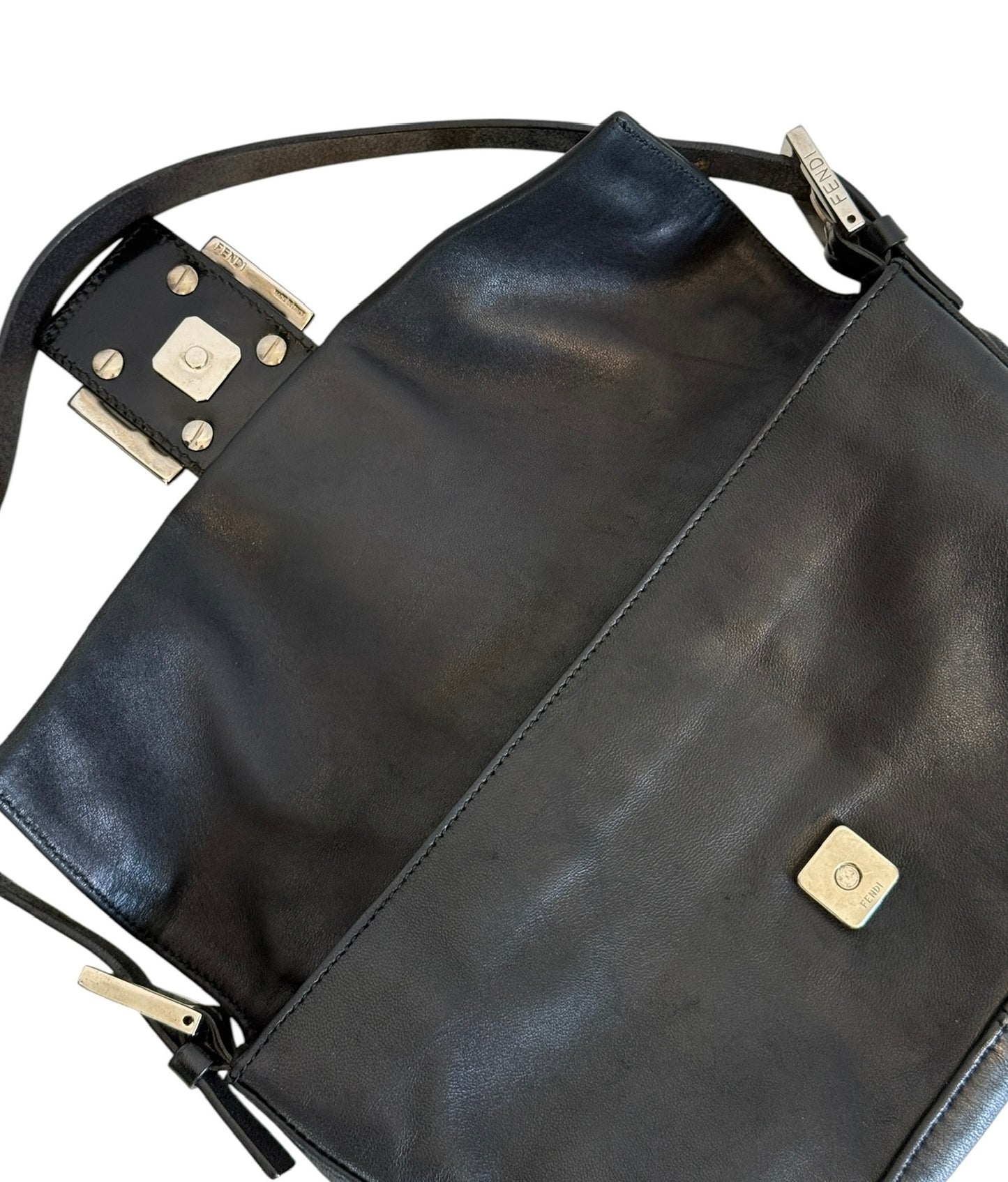 Fendi Vintage Black Lambskin Shoulder Baguette Bag with SHW