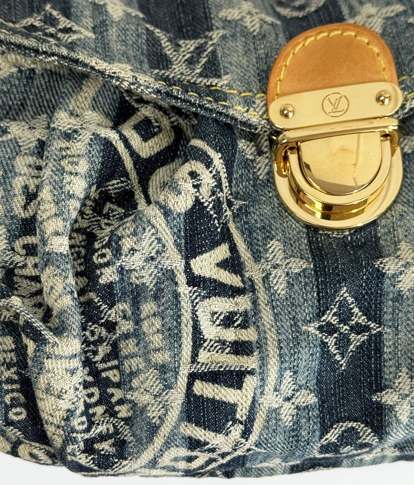 Louis Vuitton Vintage 2006 Raye Blue Striped Denim Monogram Mini Pleaty Shoulder Pochette Bag