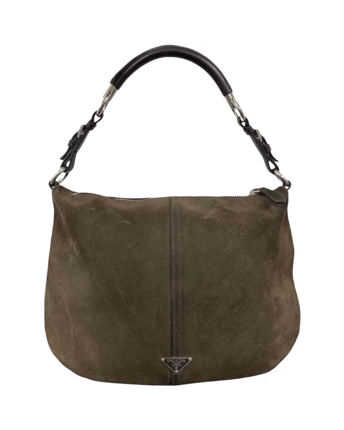 Prada Vintage Khaki Green Suede Scamosciato Medium Hobo Shoulder Bag