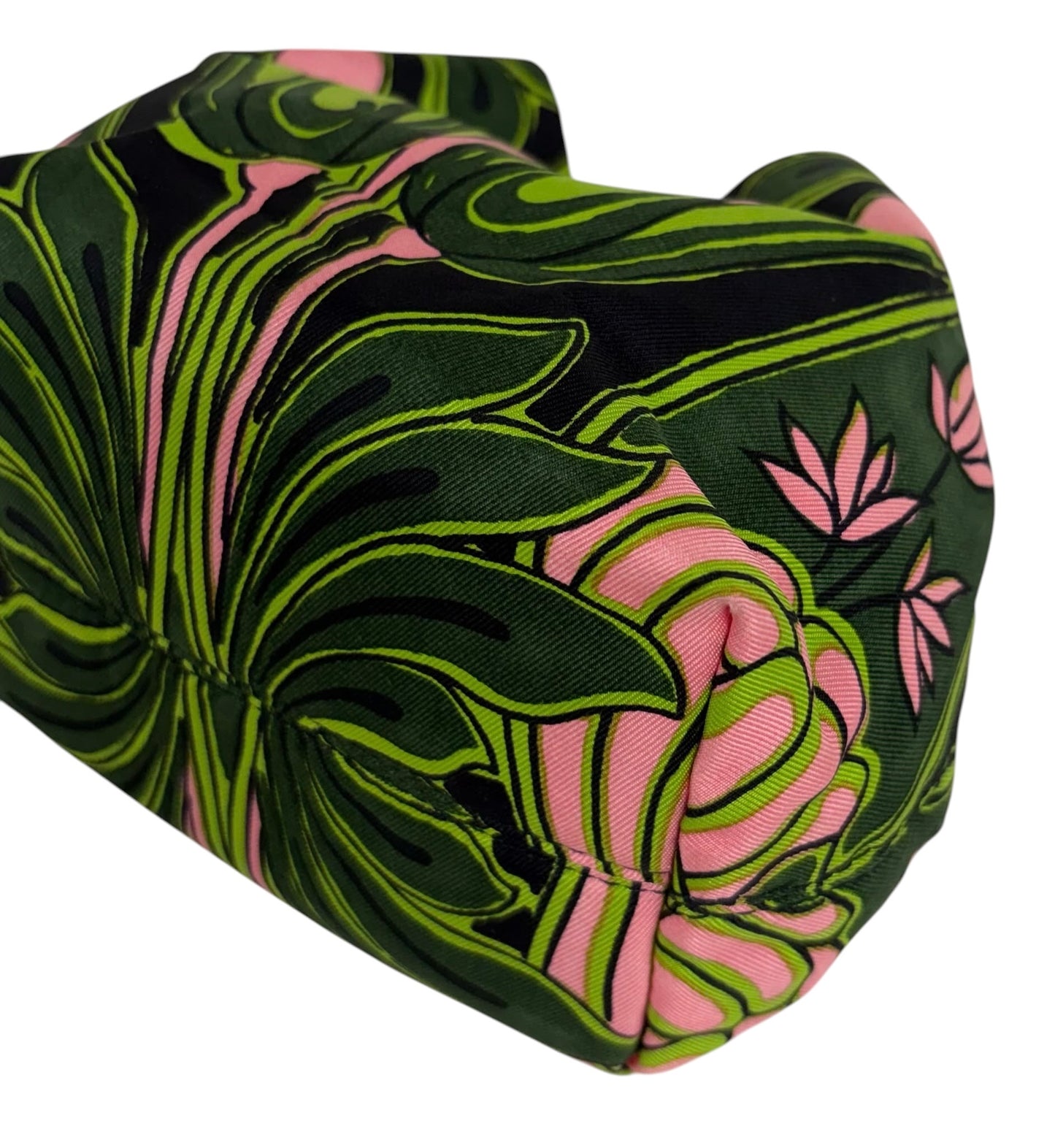 Prada Vintage Holliday & Brown London Green and Pink Twill Floral Tulipano Metal Top Handle Mini Bracelet Bag