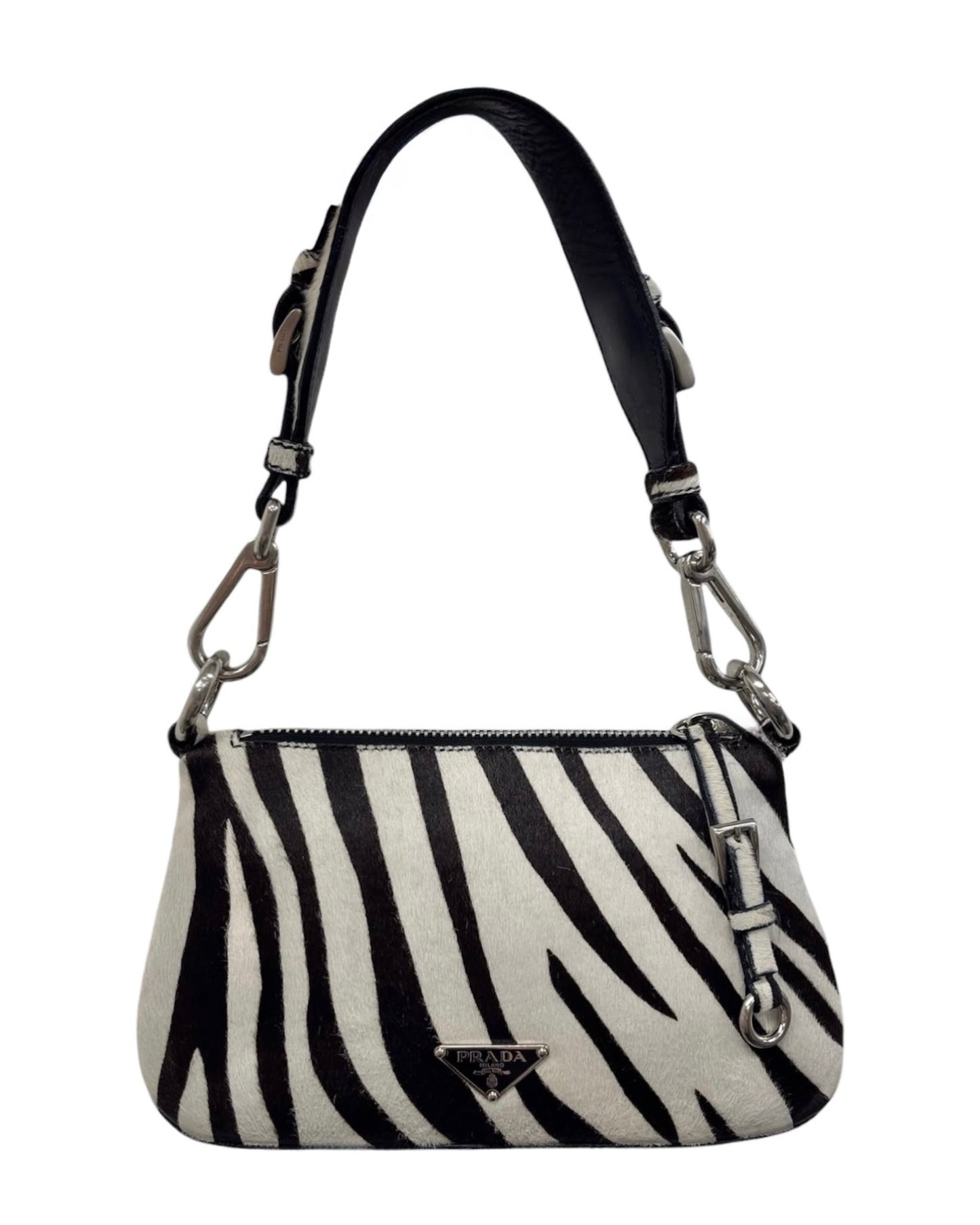 Prada Vintage Zebra Print Pony Hair Cavallino Small Shoulder Bag