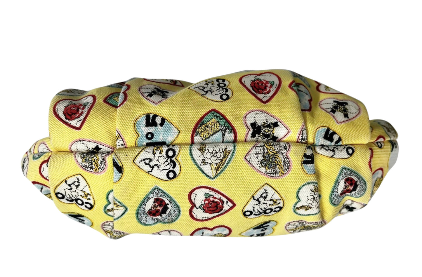 Chanel Vintage 2006 Yellow Valentine Heart Motif Canvas CC Charm Small Pochette Bag