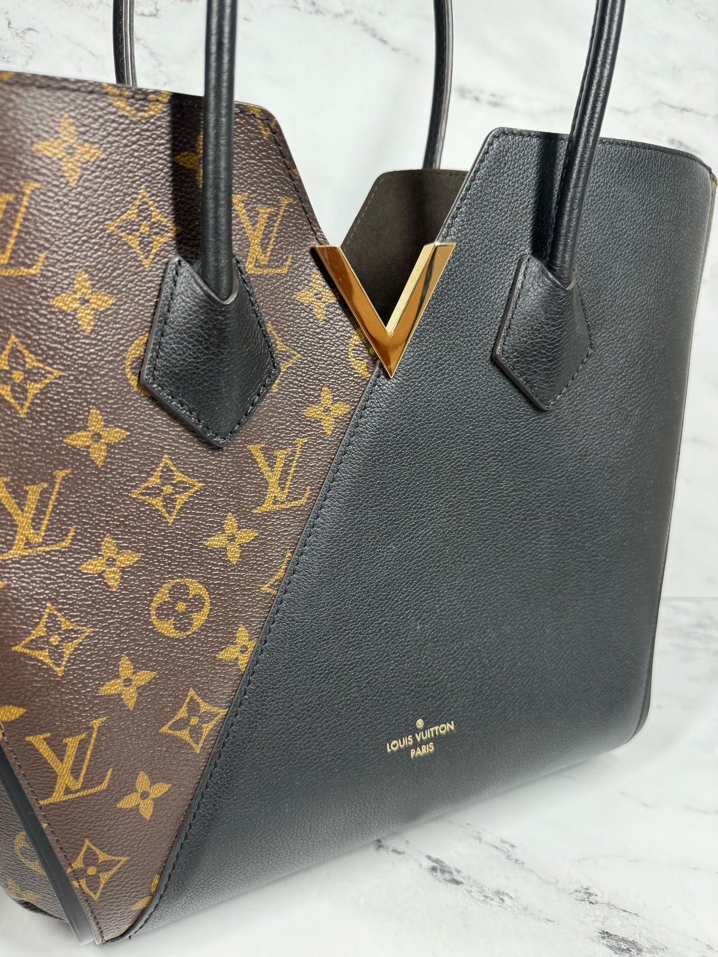 Louis Vuitton Black Leather and Monogram Canvas Kimono MM Shoulder Tote Bag