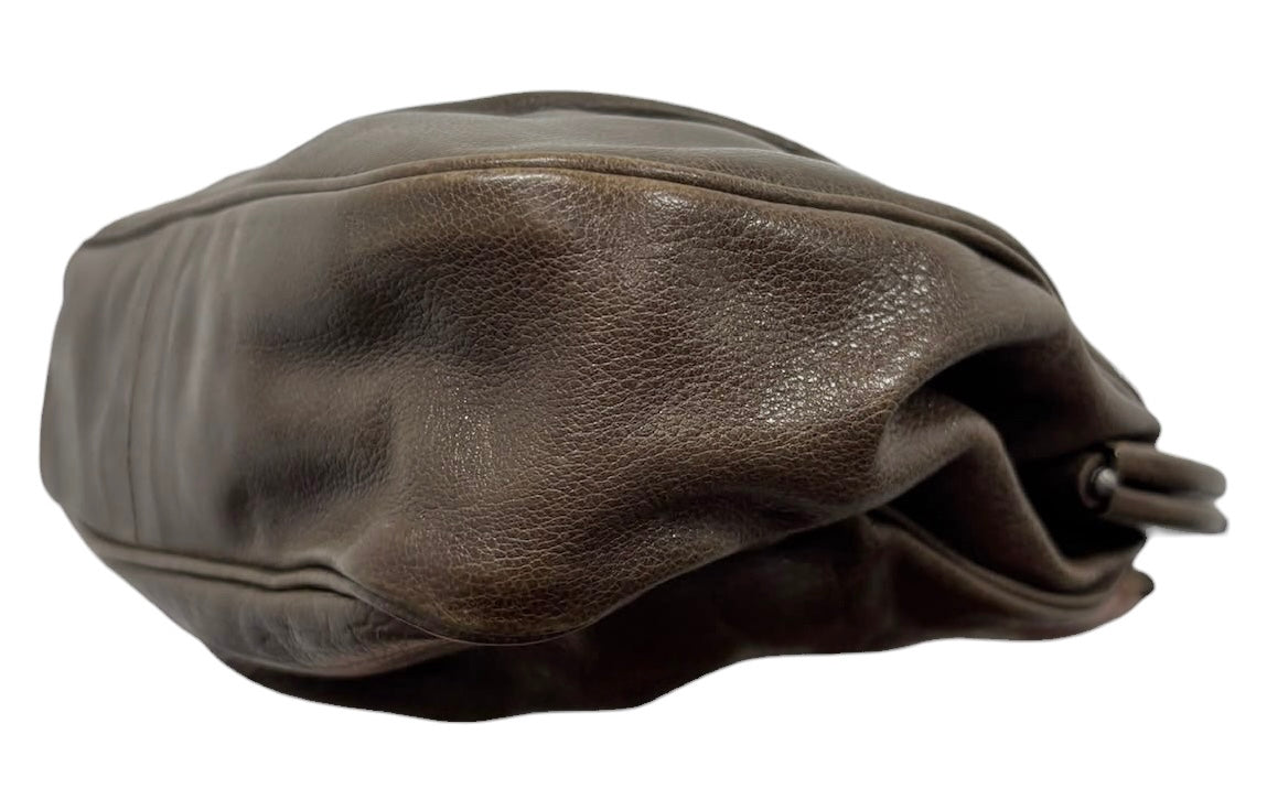 Prada Vintage Light Brown Calfskin Gathered Kisslock Clutch Chain Bag