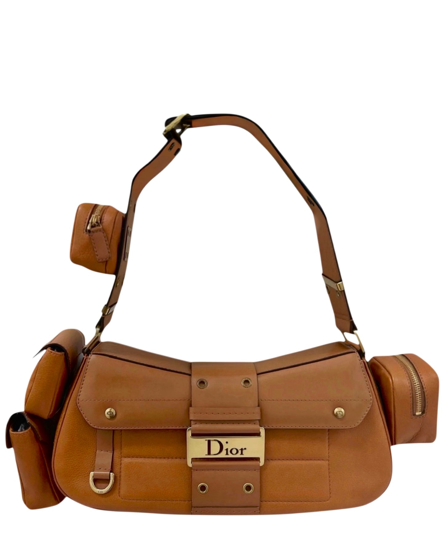 Dior Vintage 2002 Light Brown Calfskin Street Chic Columbus Shoulder Bag with Pouches