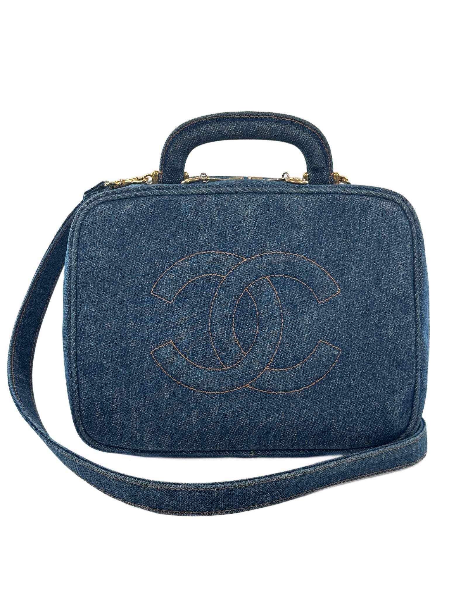 Chanel Vintage Denim Vanity Case w Shoulder/Crossbody Strap
