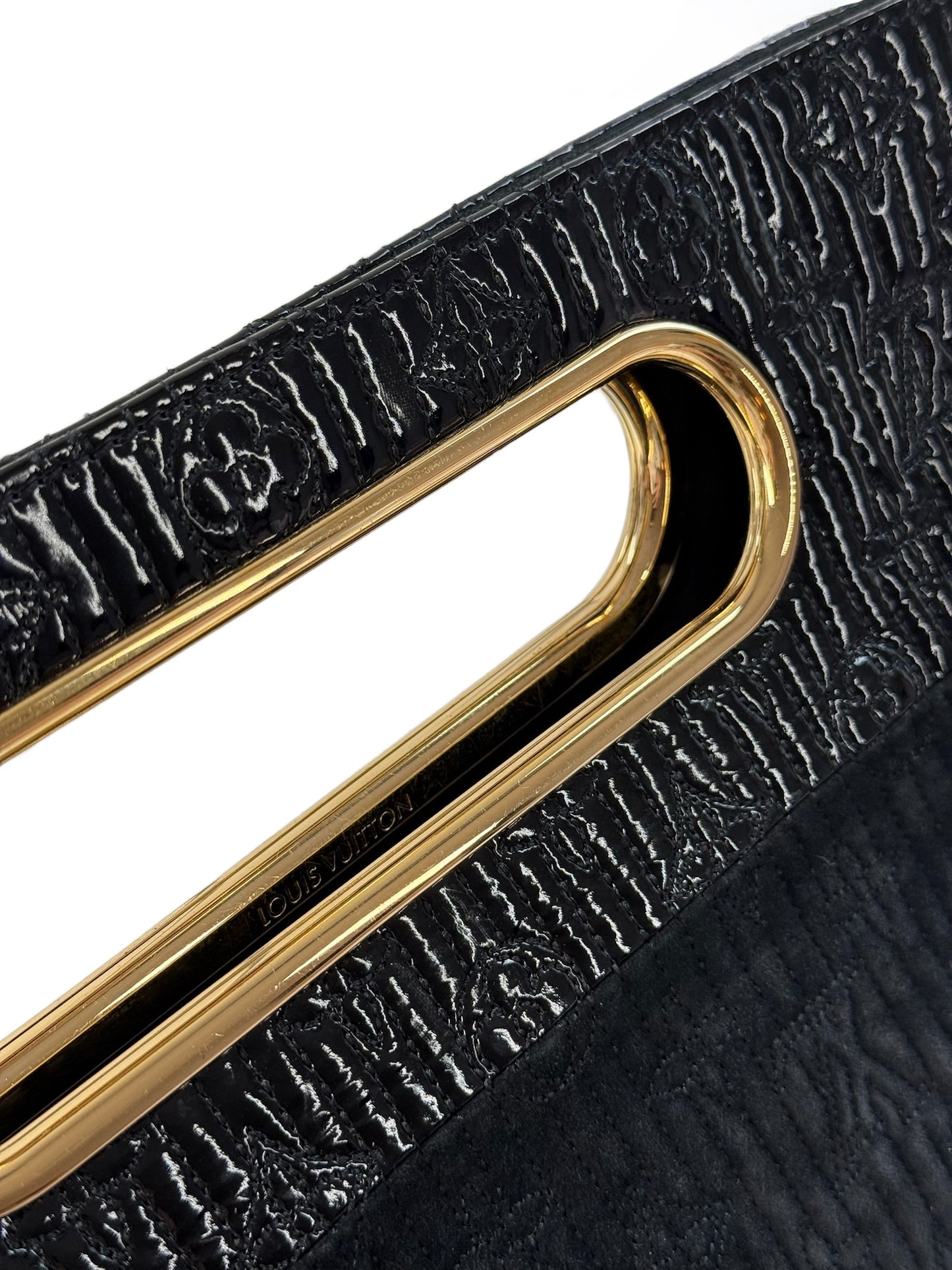 Louis Vuitton 2008 Black Embossed Suede Monogram Motard After Dark Clutch