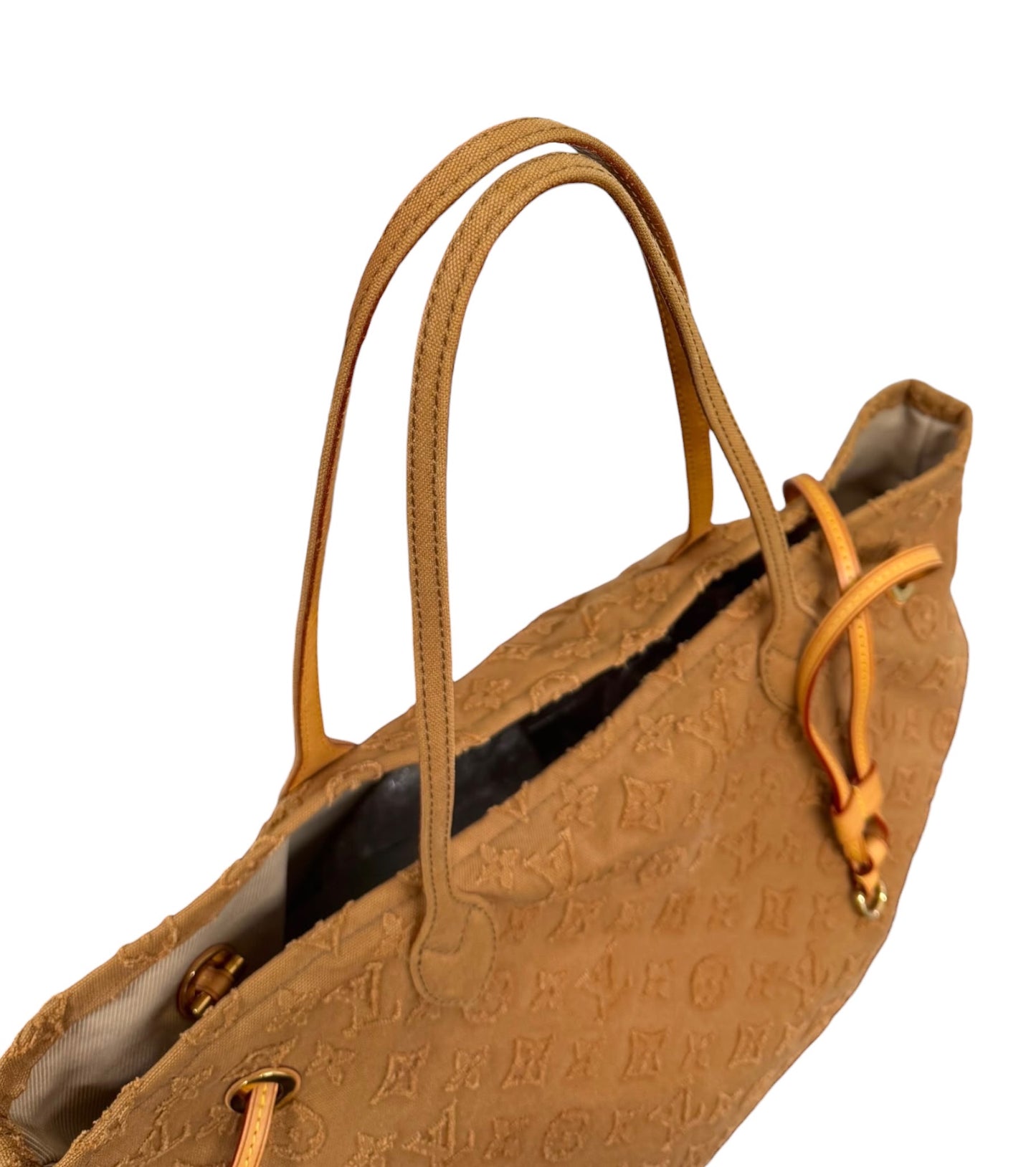 Louis Vuitton 2013 Cruise Collection Stone Beige Denim Monogram Neverfull MM Shoulder Tote Bag