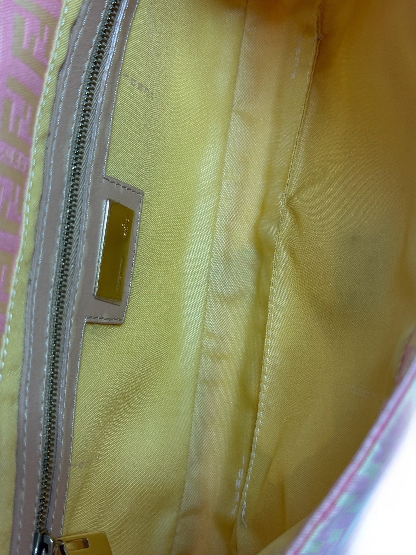Fendi Vintage Pink & Yellow Zucca Monogram Shoulder Baguette Bag