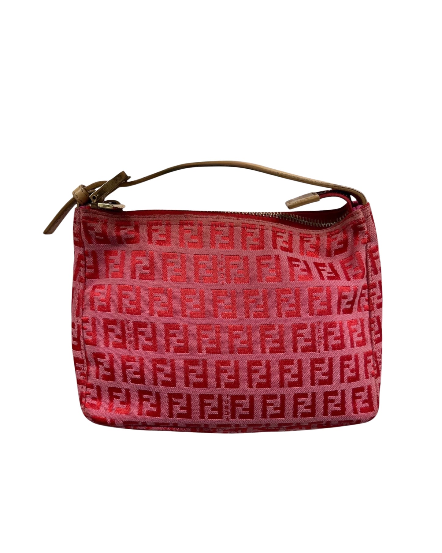 Fendi Vintage Hot Pink & Red Zucchino Zucca Monogram Mini Cosmetic Top Handle Pochette Bag