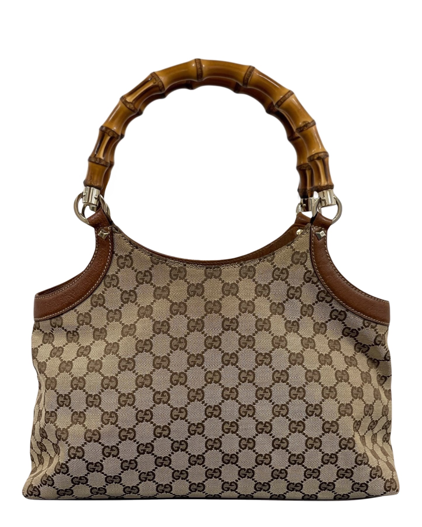 Gucci Vintage Brown GG Monogram Medium Bamboo Handle Shoulder Bag