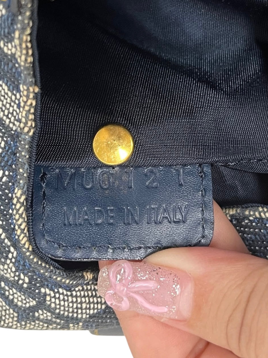 Dior Vintage Navy Blue Trotter Monogram Mini Origami Top Handle Bag