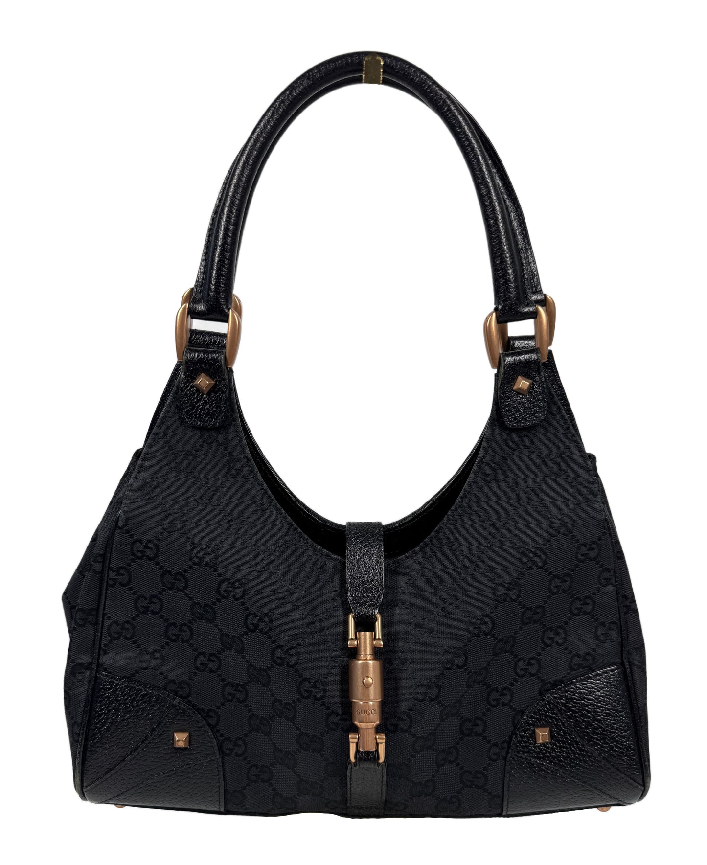 Gucci Black GG Monogram Studded Jackie Shoulder Bag