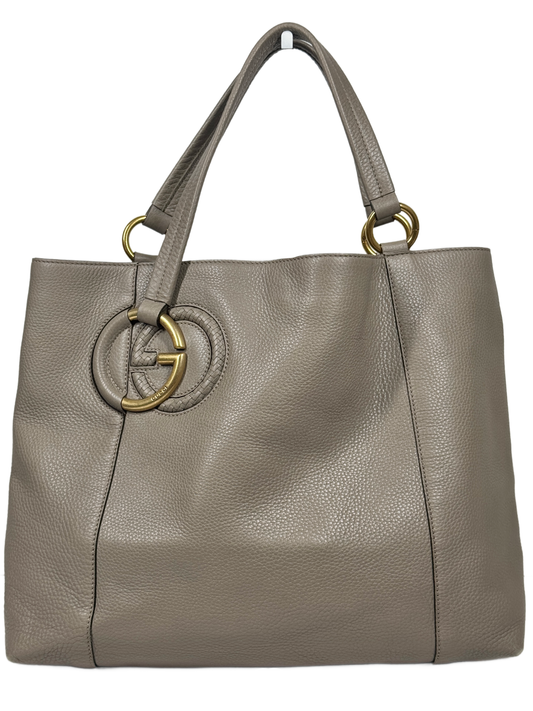 Gucci Gray Leather Interlocking GG Medium Hobo Tote Shoulder Bag