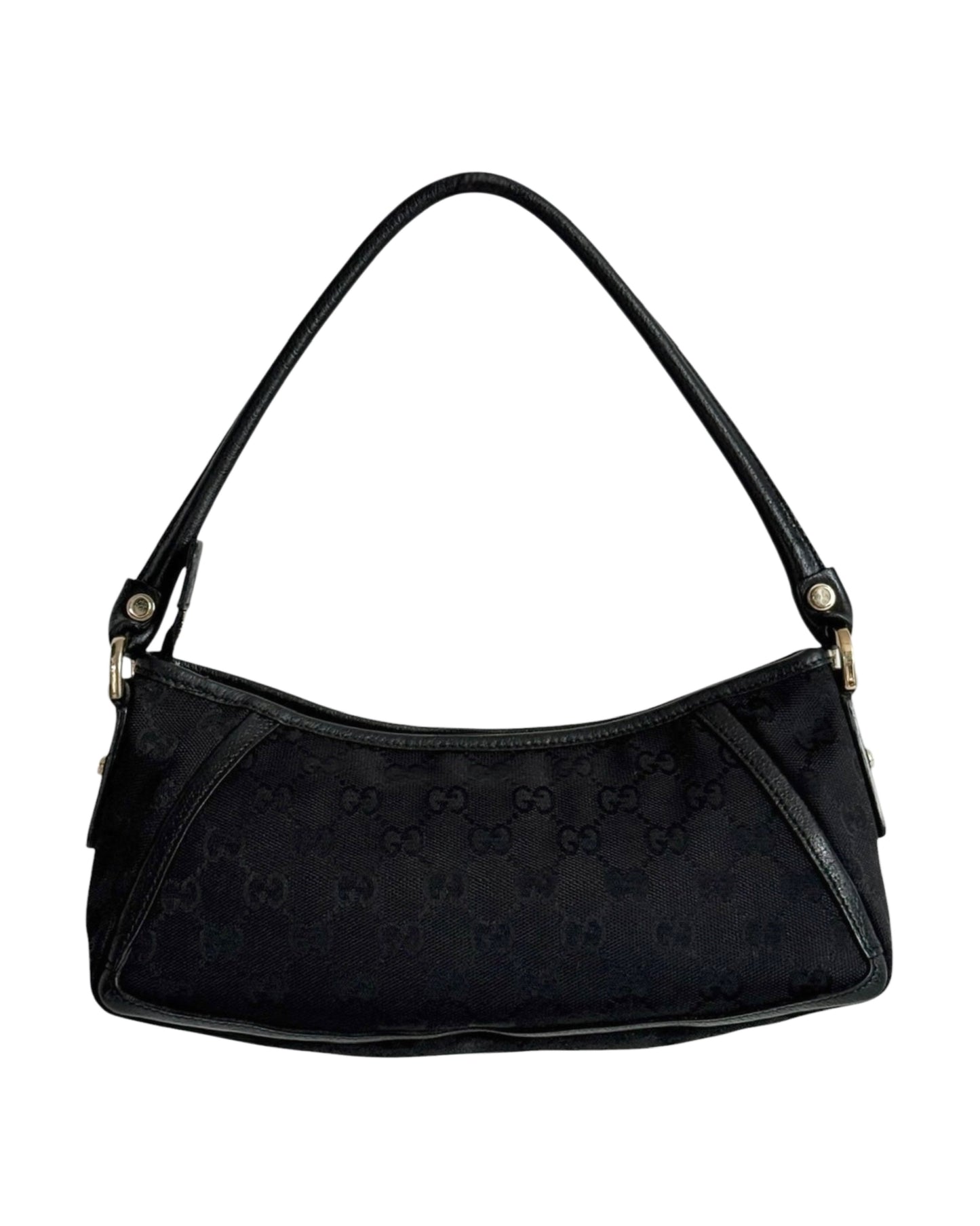 Gucci Vintage Black GG Monogram Canvas Round D Ring Abbey Pochette Shoulder Bag