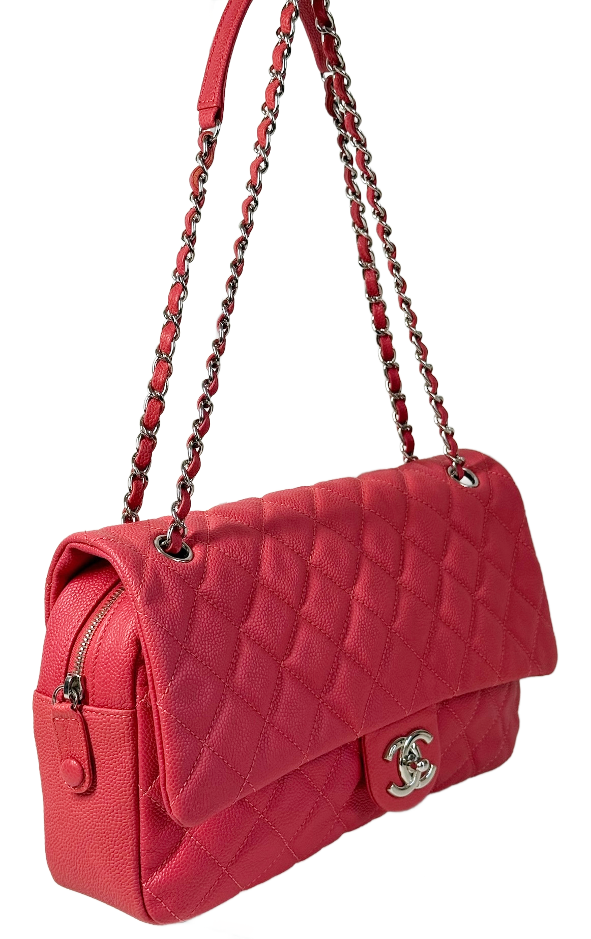 Chanel Coral Pink Quilted Caviar Leather Single Medium Flap Shoulder Bag