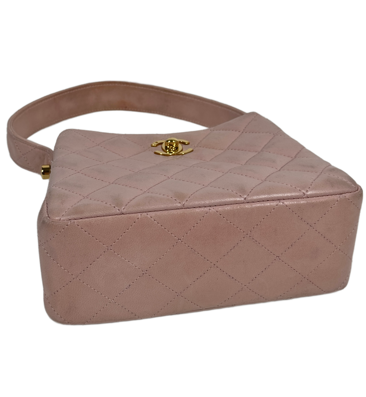 Chanel Vintage 90s Pink Lambskin Mini / Small Kelly Top Handle Bag w 24K Gold Plated Hardware