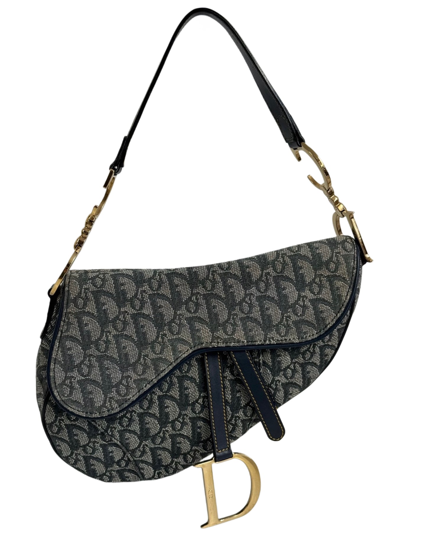 Dior Vintage 2000 Blue Trotter Monogram Medium Saddle Bag