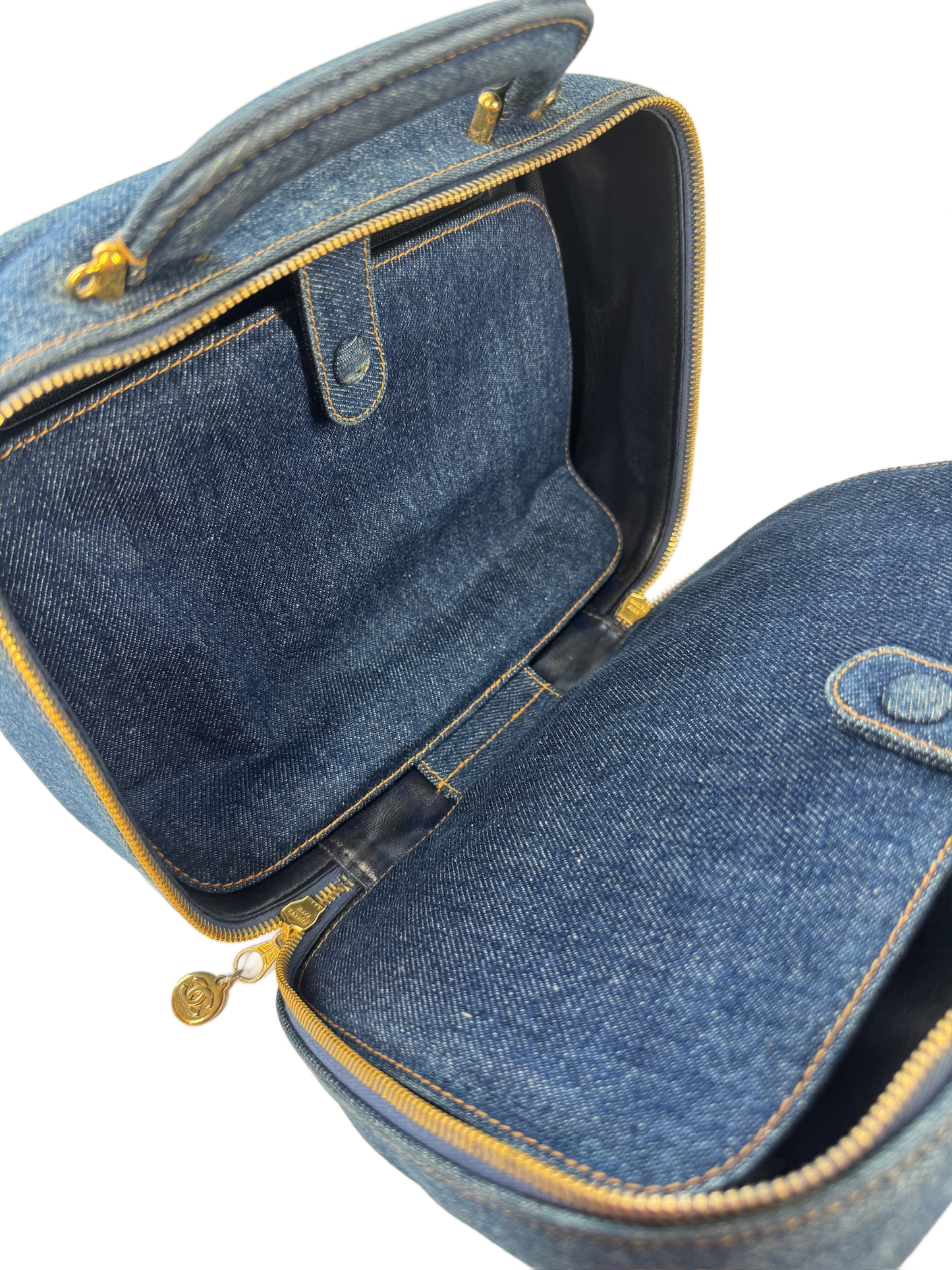 Chanel Vintage 90s Denim CC Top Handle Vanity Case w Shoulder Crossbody Strap