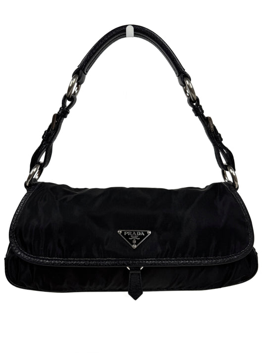 Prada Vintage Black Nylon Leather Trim Small / Medium Shoulder Bag