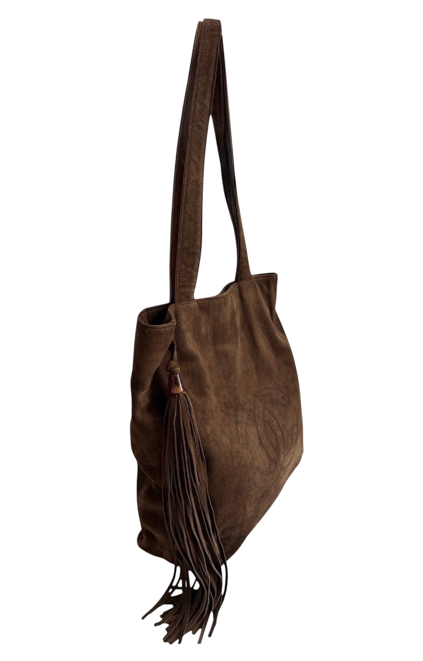 Chanel Vintage 90s Brown Suede Tassel Shoulder Tote Bag