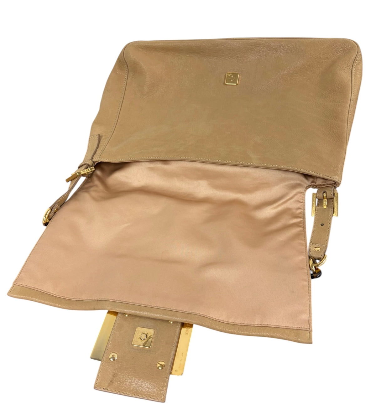 Fendi 2011 Tan Micro Suede Marble Logo XL Mamma Baguette Shoulder Bag