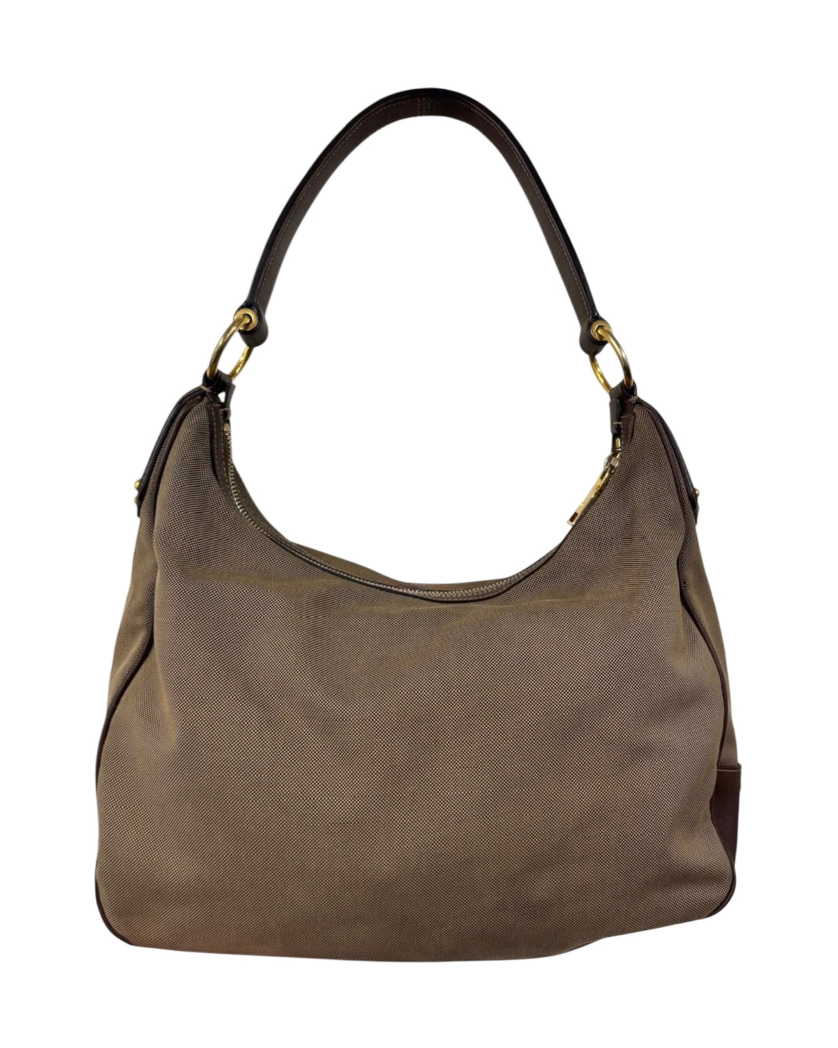 Prada Vintage Dark Brown Jaquard Logo Medium Hobo Shoulder Bag